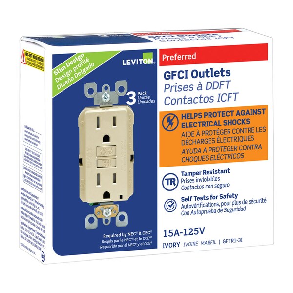 Leviton Leviton SmartlockPro 15 amps 125 V Duplex Ivory GFCI Outlet 5-15R 3 pk GFTR1-03I - main